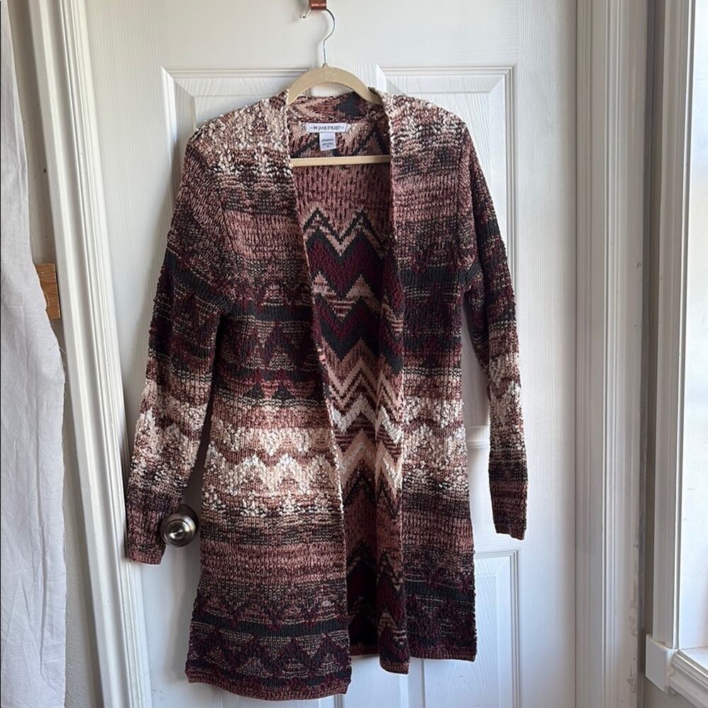 Pink and Brown Geometric Cardigan Sweater